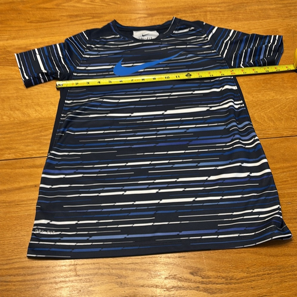 Three piece Boys Nike Black Tights with Black Sweatshirt & Blue Striped Top - Picture 8 of 11